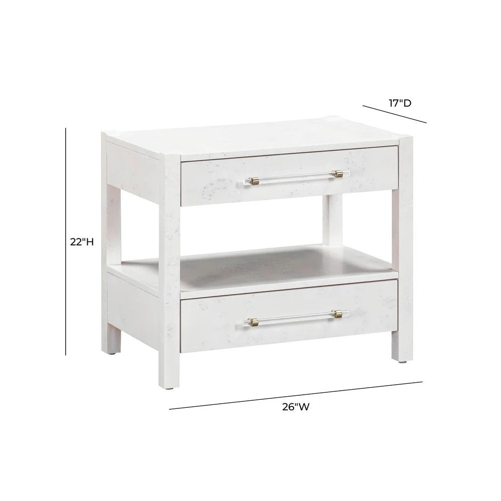 White Burl Wood Nightstand with 22-Inch Height and Modern Design