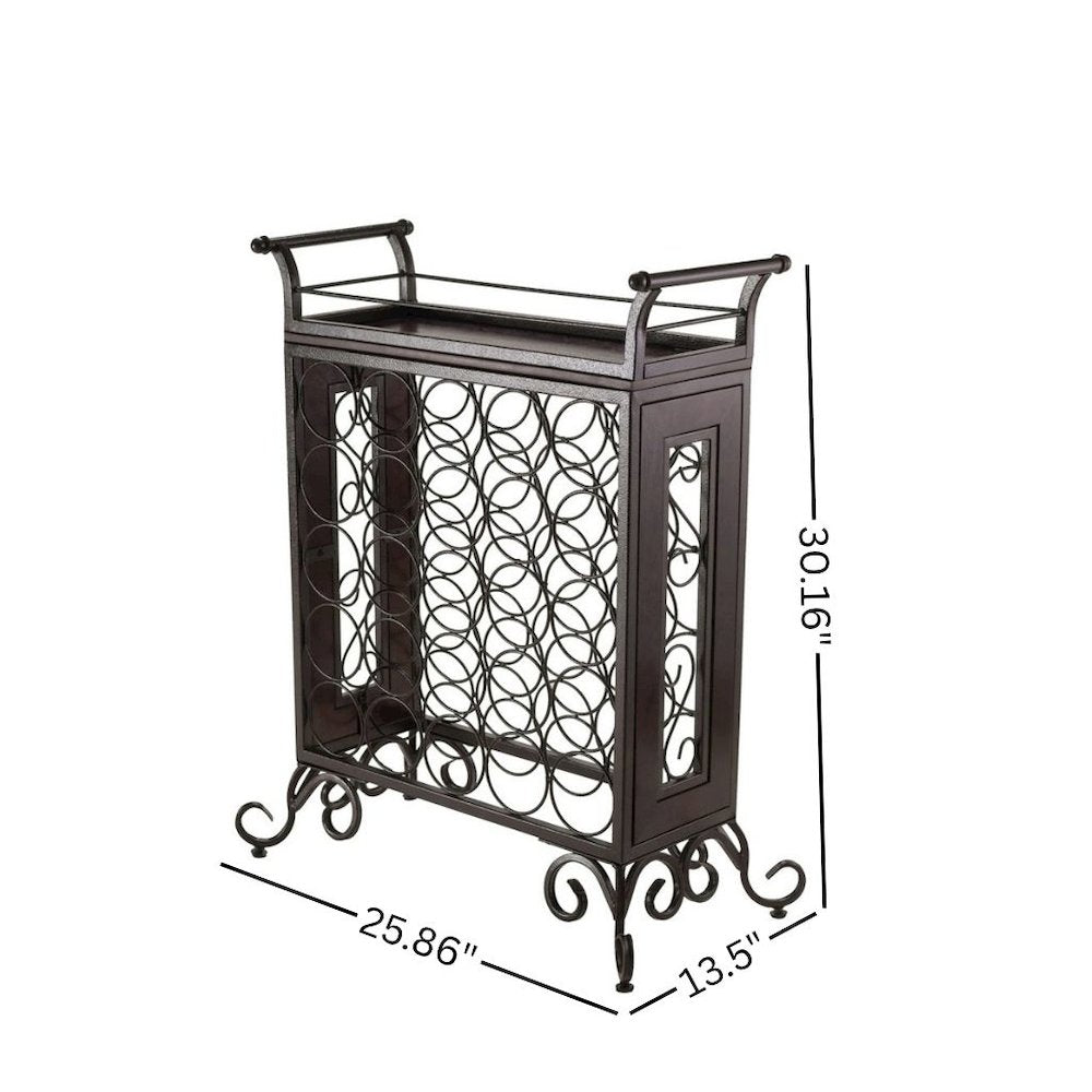 Metal Wine Rack Freestanding Floor With Wooden Tray For 25 Bottle Storage