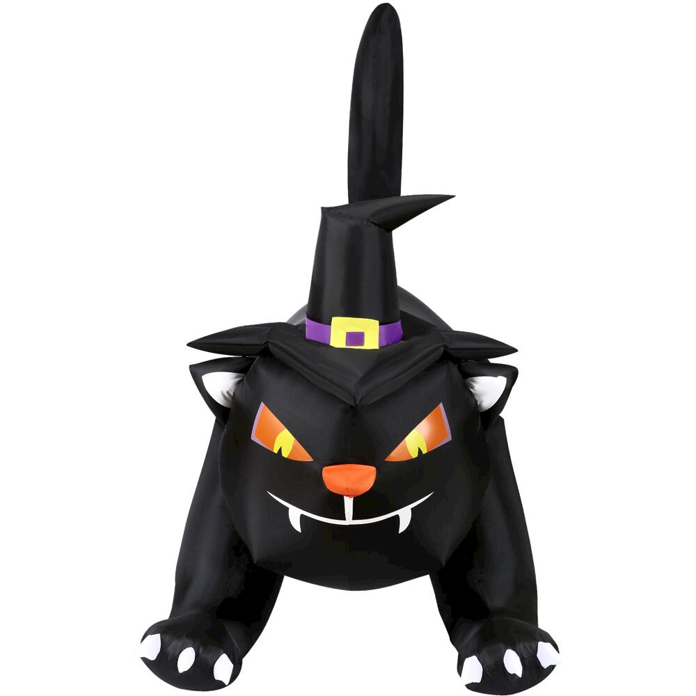 6ft Inflatable Black Cat, Witch Hat with Lights