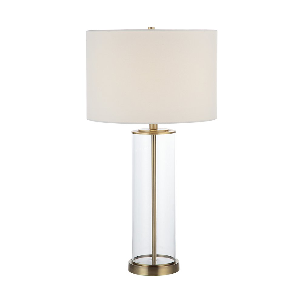 Saco 28" Tall Satin Brass Glass Table Lamp With Drum Linen Shade (Set Of 2)