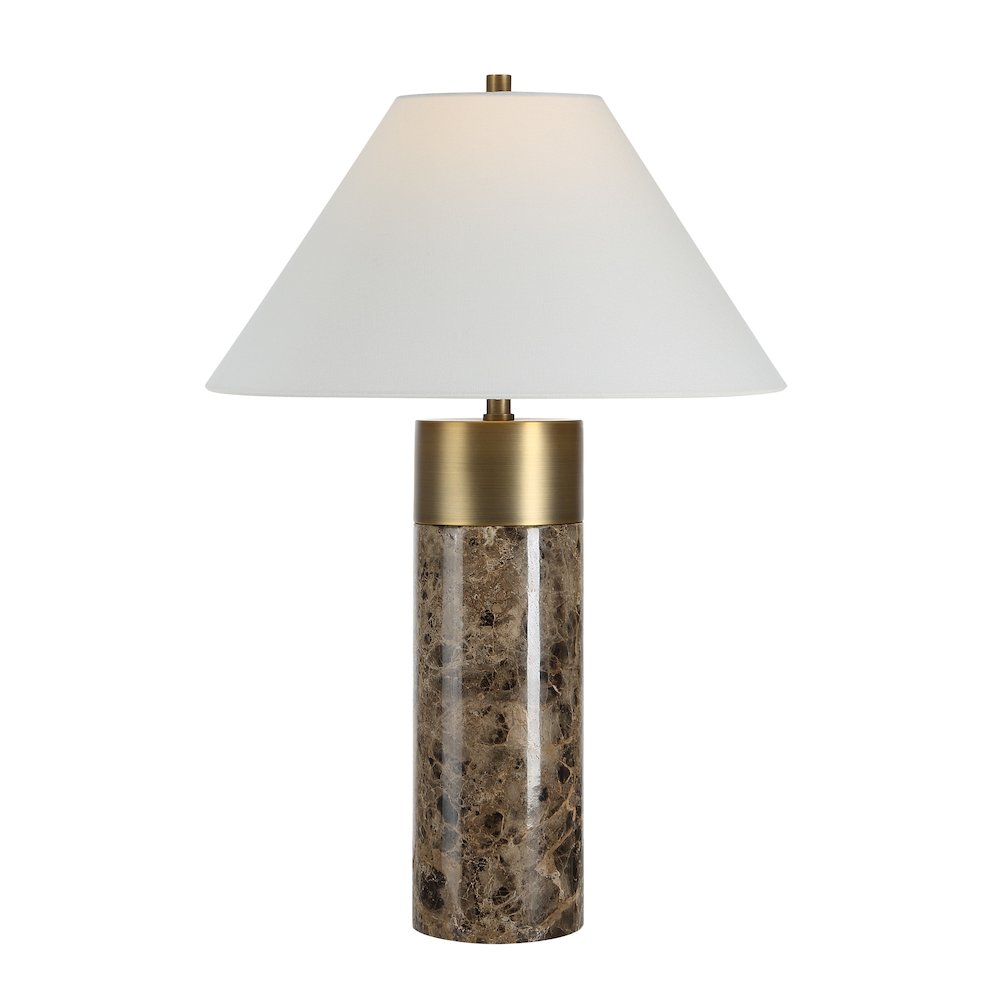 Aria 25" Tall Brown Emperador Marble Table Lamp with Tapered Linen Shade
