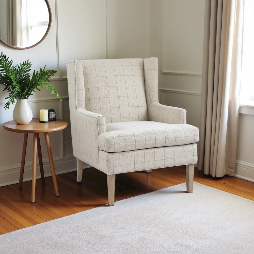 Beige Wingback Recliner Chair – Elegant Push Back Chair for Living Room