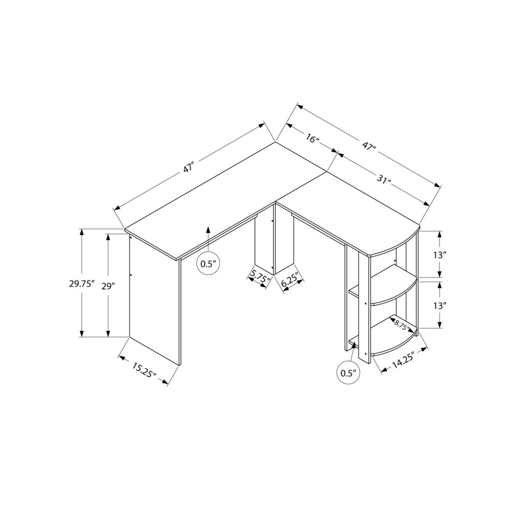 Computer Desk, Home Office, Corner, Storage Shelves, 48L, L Shape, Work