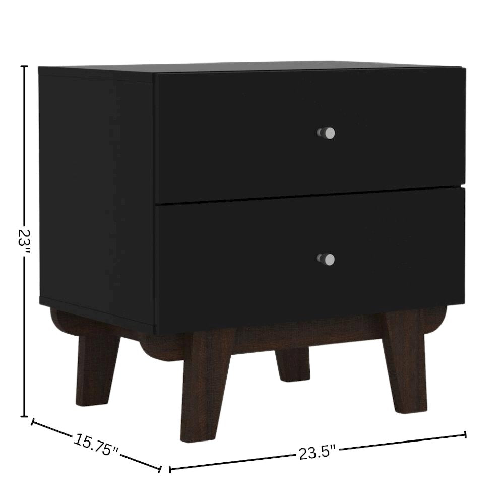 Black Nightstand Side Table with Drawers for Bedroom or Living Spaces
