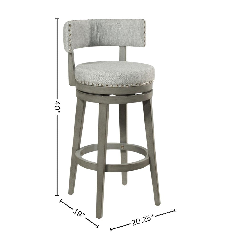 Gray Swivel Bar Stool with Upholstered Seat and Sturdy Wood Bar Stool Base