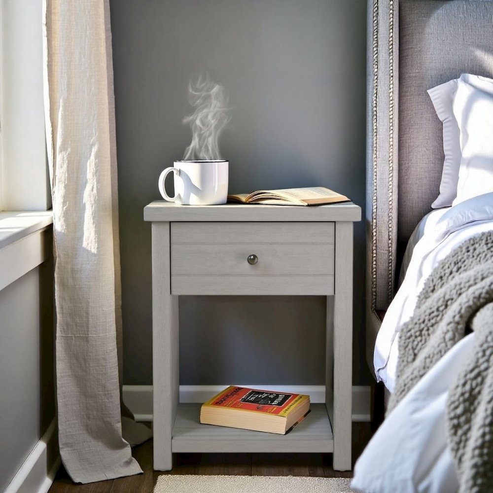 Gray Nightstands Set of 2 Wooden Side Tables with Drawer and Shelf
