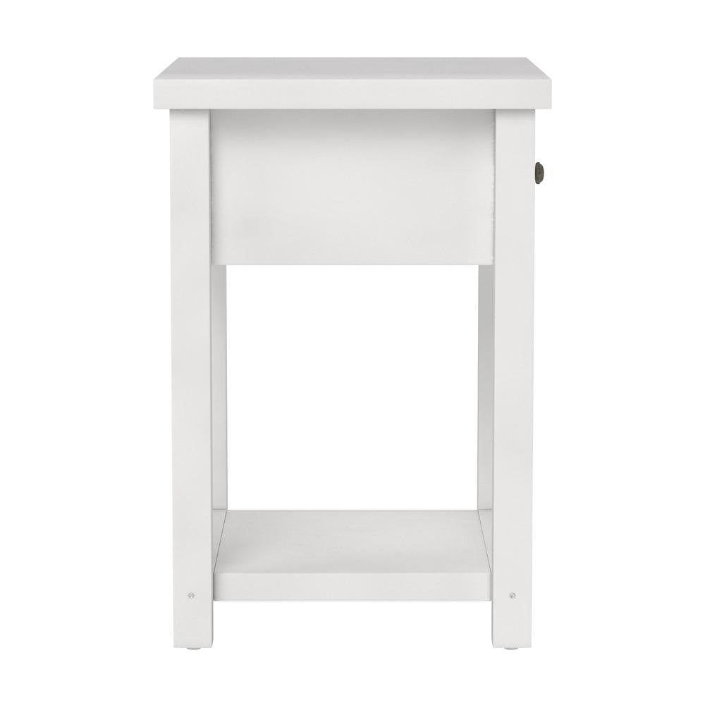 White Nightstand Wooden Side Table with Drawer and Open Storage Shelf