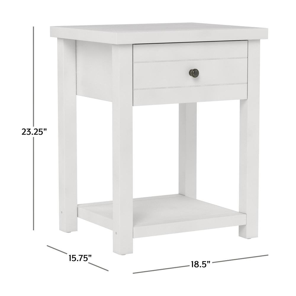 White Nightstand Wooden Side Table with Drawer and Open Storage Shelf