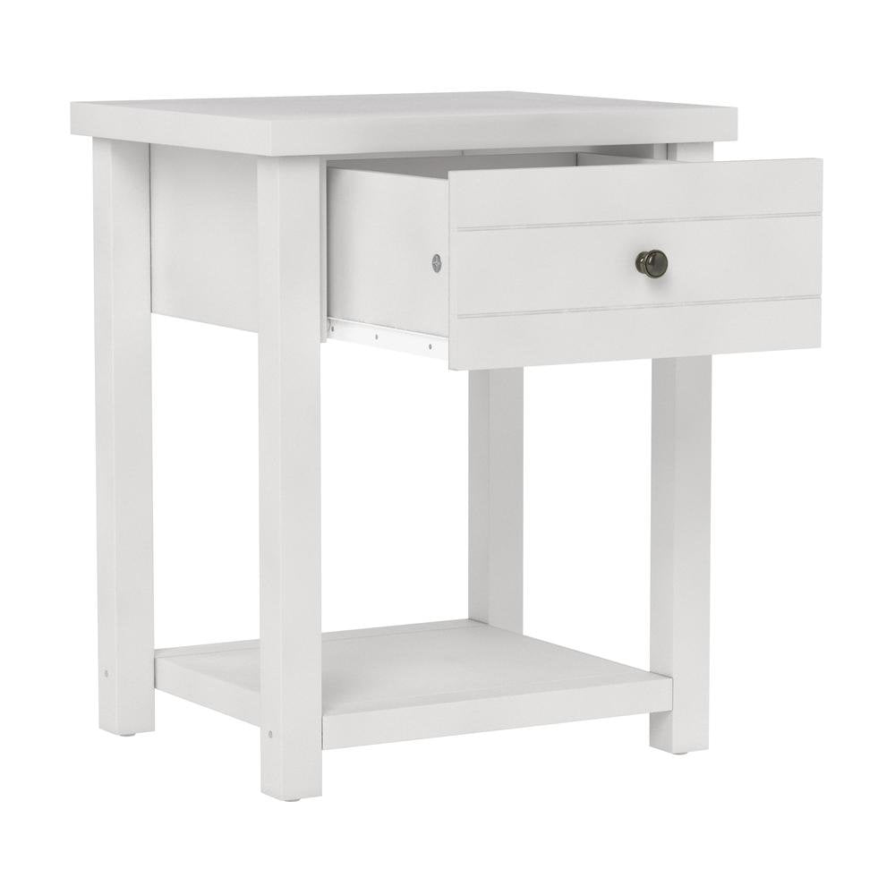 White Nightstands Set of 2 Wooden Side Tables with Drawer and Shelf