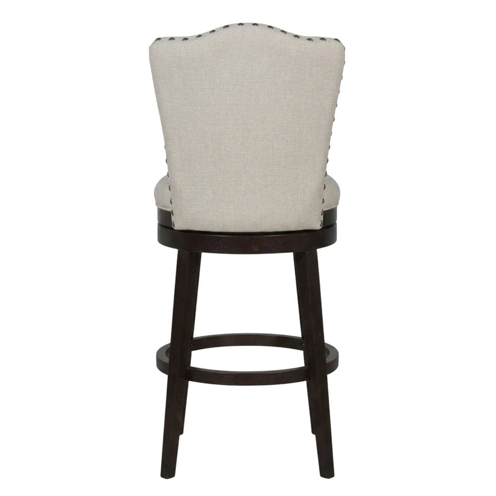 Cream Fabric Swivel Counter Stool with High Back and Floor Footrest