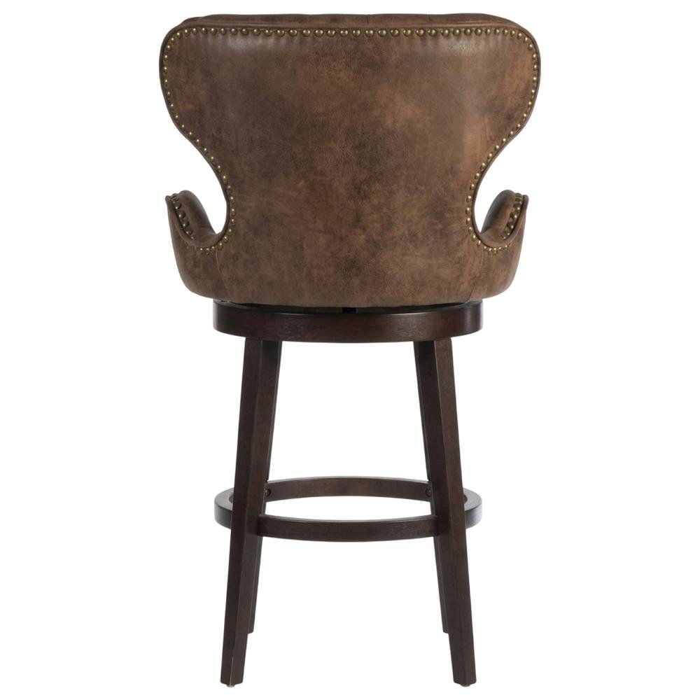 Chocolate Wood and Upholstered Swivel Counter Stool with High Back and Footrest