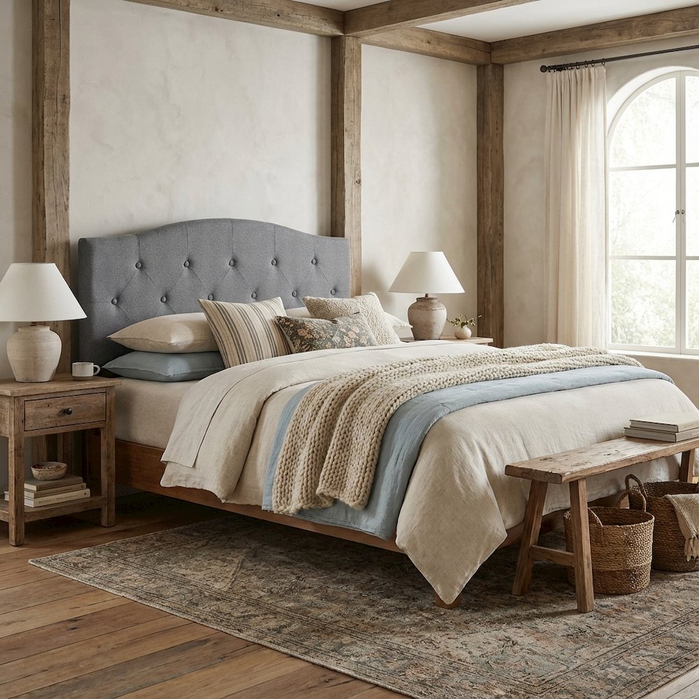 Glacier Gray Upholstered Tufted Headboard, Adjustable Design, MDF Construction