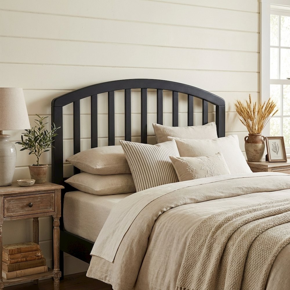 Black Wood Twin Headboard with Farmhouse Style and Rectangular Shape