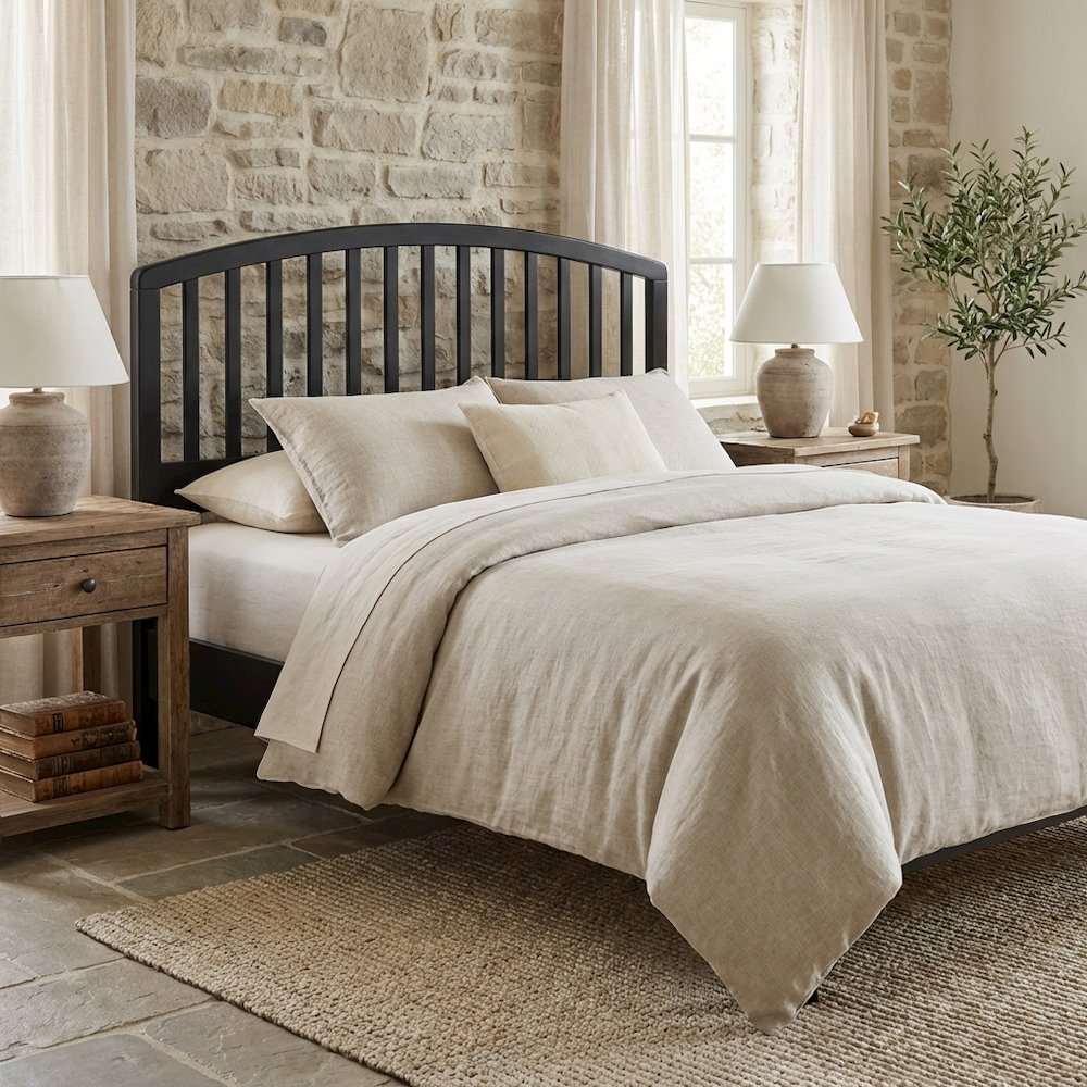 Black Wood Full/Queen Headboard with Farmhouse Style in Pine Finish