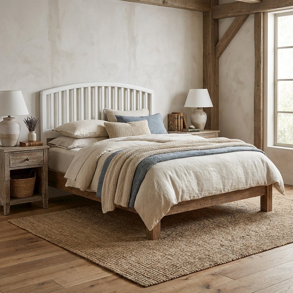 White Wood Full/Queen Headboard, Rectangular Farmhouse Design, Pine Construction
