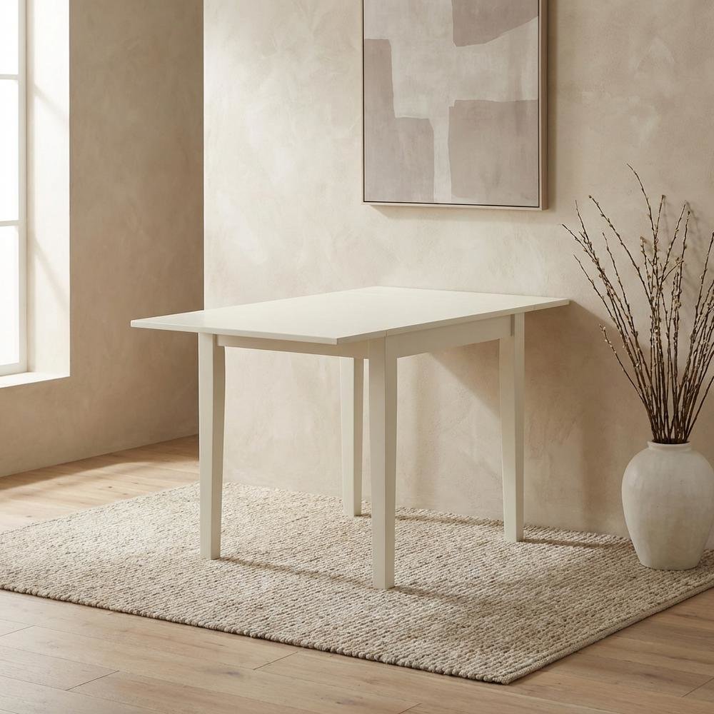 Linen White Drop Leaf Rectangular Table, Mid-Century Modern