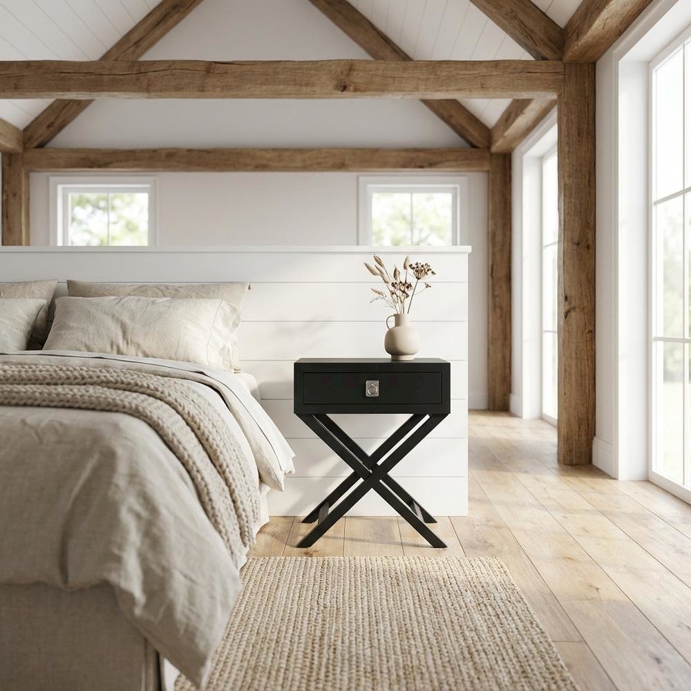 Black Bedroom Nightstand with Clean Design and Sturdy Construction