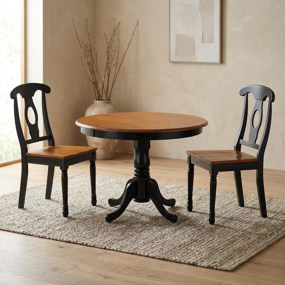 Small Round Solid Wood Kitchen Table & Chairs 3-Piece Dining Set