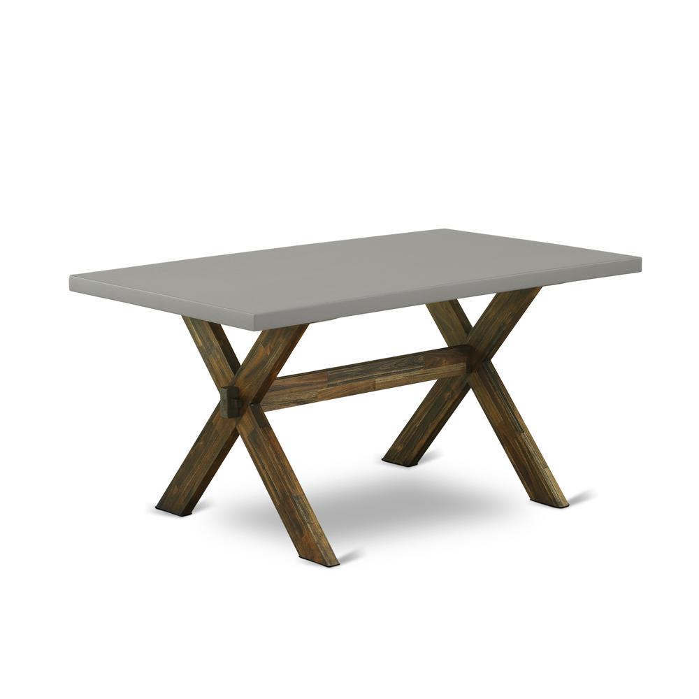 East West Furniture 5-Piece Modern Dining Table Set-Limelight Linen Fabric Seat and Button Tufted Back Parson Dining Chairs and Rectangular Top Wood Kitchen Table with Wooden Legs - Cement and Distres
