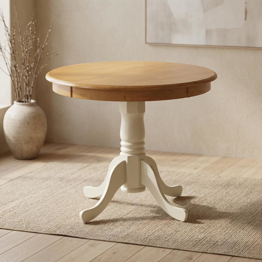 Oak Round Pedestal Dining Table, Traditional Style, Seats 4