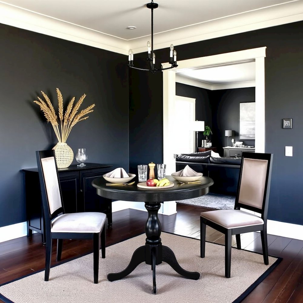 36 Inch Round Wood Pedestal Dining Table in Black for Kitchen Use