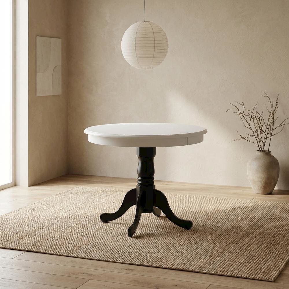 Linen White Round Pedestal Dining Table, Traditional, Seats 4