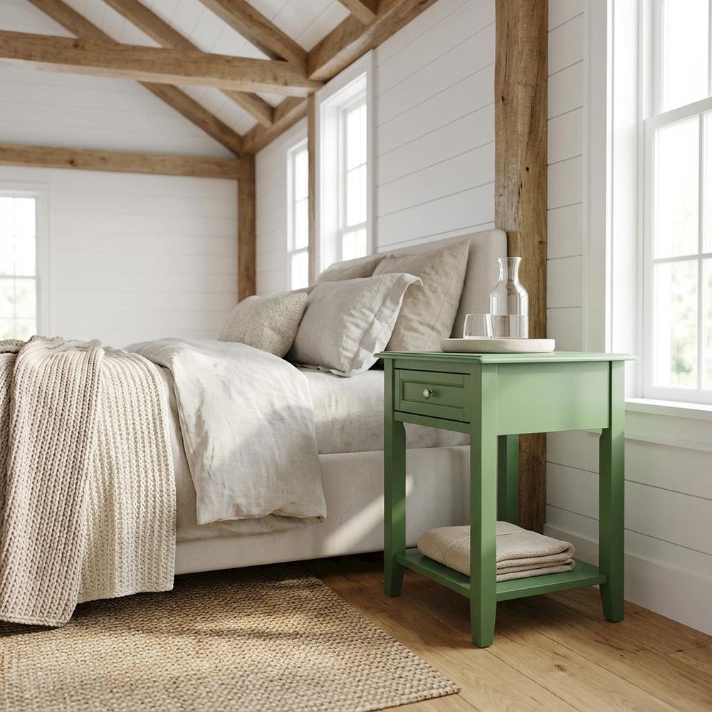 Clover Green Nightstand with Wooden Drawer and Sturdy Construction for Bedroom