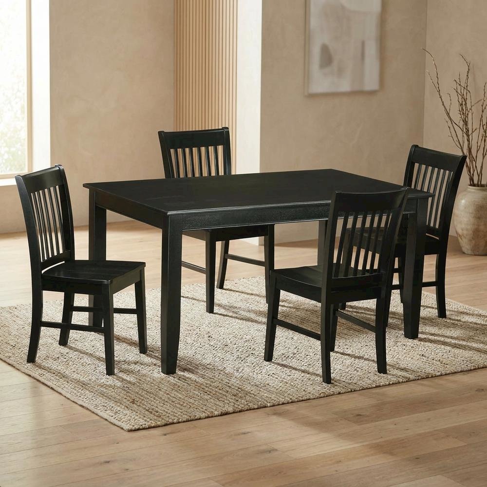 Solid Wood Dining Table & Chairs 5-Piece Set for Kitchen/Dining, Black