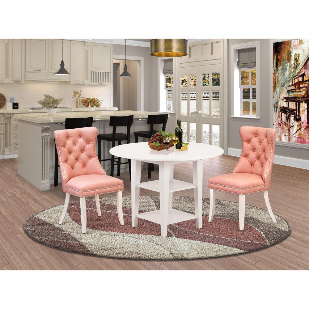 3 Piece Dining Table Set Contains a Round Dining Table with Dropleaf & Shelves