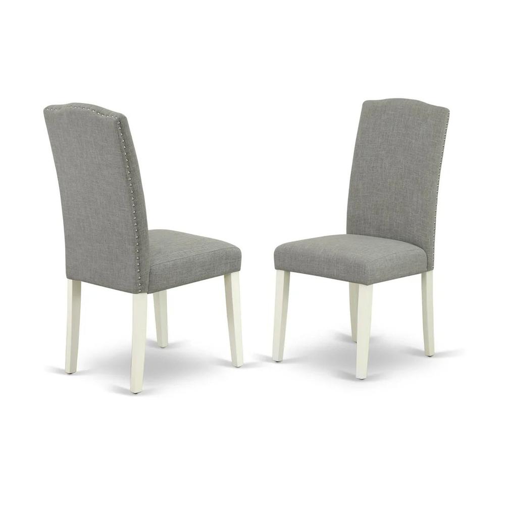 East West Furniture 3-Piece Kitchen Table Set-A Modern Dining Table and 2Linen FabricDinning Room Chairs with High Back - Linen White Finish