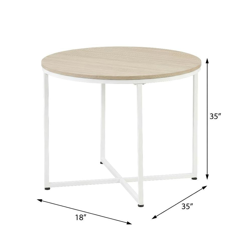 White Round Coffee Table Solid Wood Construction with Powder Coating