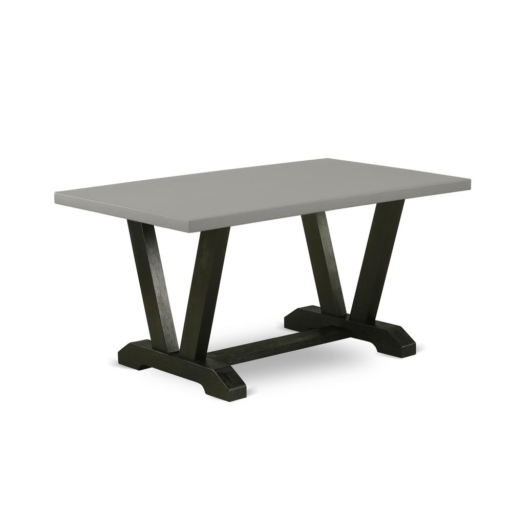 East West Furniture V696EN169-7 7-Pc Dining Room Table Set - 6 Dining Chairs and 1 Modern Rectangular Cement Dining Table with High Stylish Chair Back - Wire Brushed Black Finish