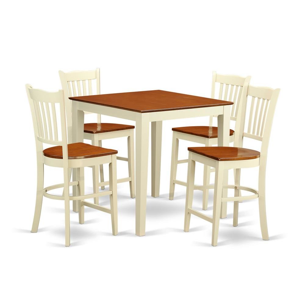 White Solid Wood 5 Piece Counter Height Dining Room Table Set for 4