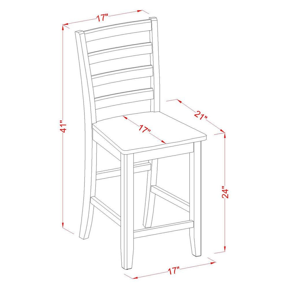 Wood Seat Counter Stools Set of 2, Ladder Back, Cappuccino Finish, Solid Wood