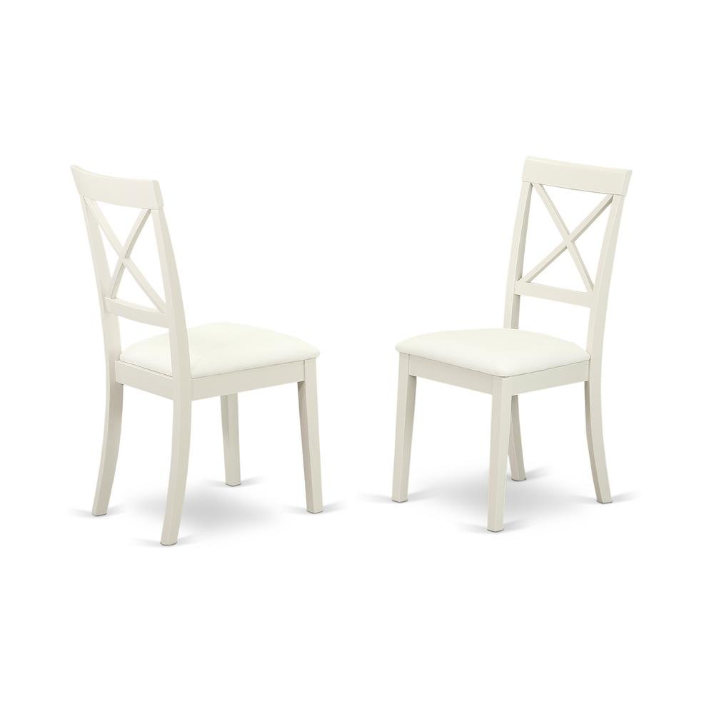 White Dining Set, Round Drop Leaf Table, X-Back Chairs, 2-Person, Faux Leather