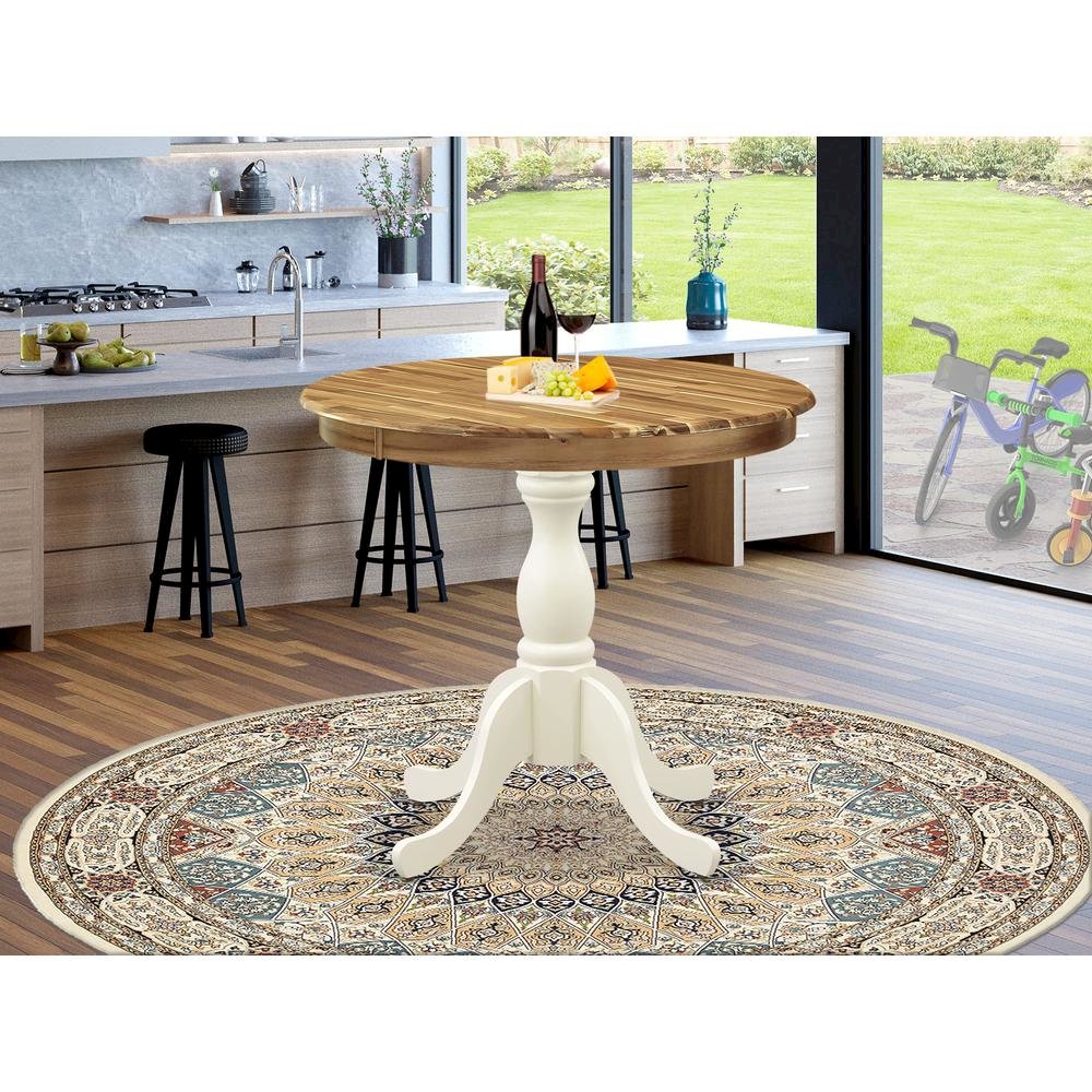 East West Furniture AST-NLW-TP Antique Modern Kitchen Table - a Round Dining Table Top with Pedestal Base, 36x36 Inch, Multi-Color