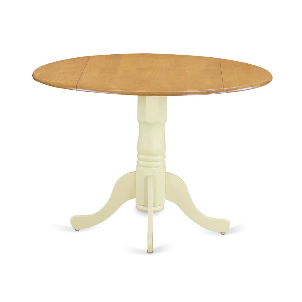 Round Dining Table, Drop Leaves, Oak & Buttermilk, Pedestal Base, Solid Wood
