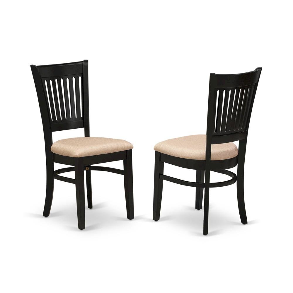 Black Dining Chair, Fabric Seat, Slatted Back, Set of 2, Rubber Wood