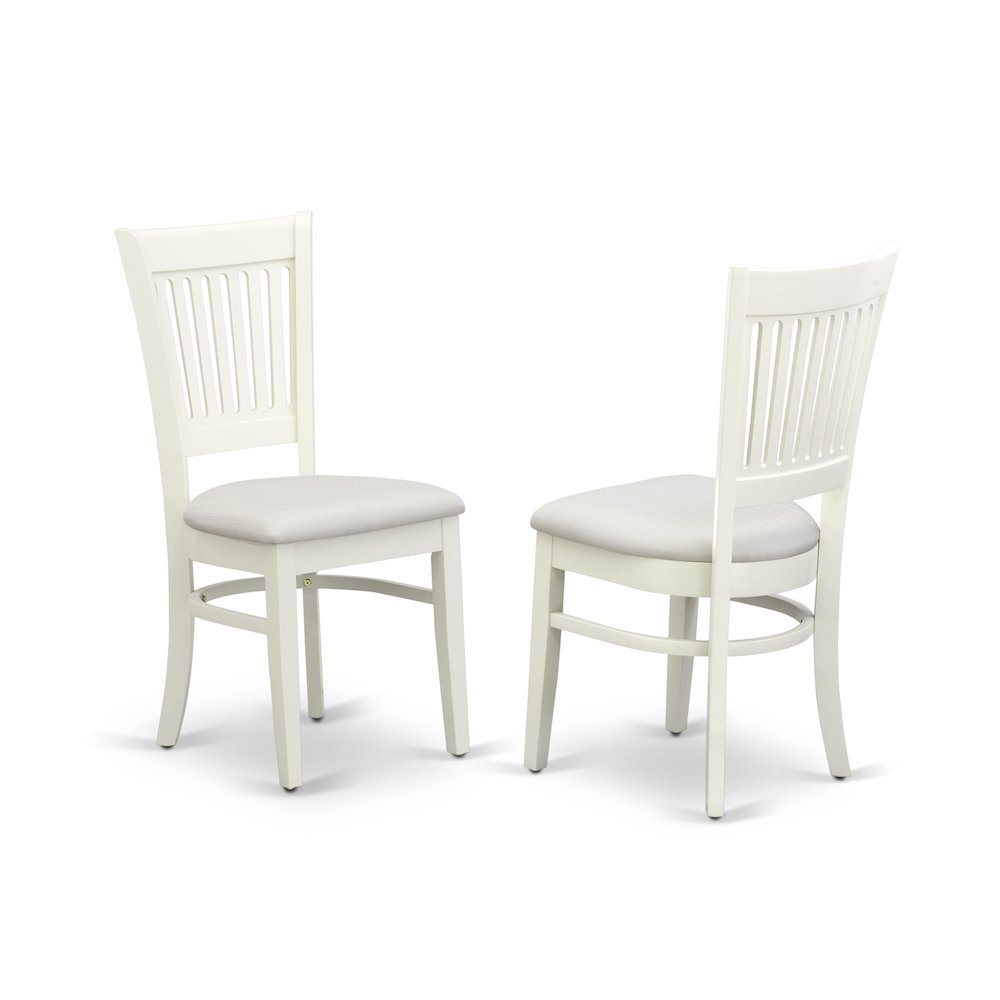 Linen White Dining Chair, Fabric Seat, Slatted Back, Set of 2, Rubberwood