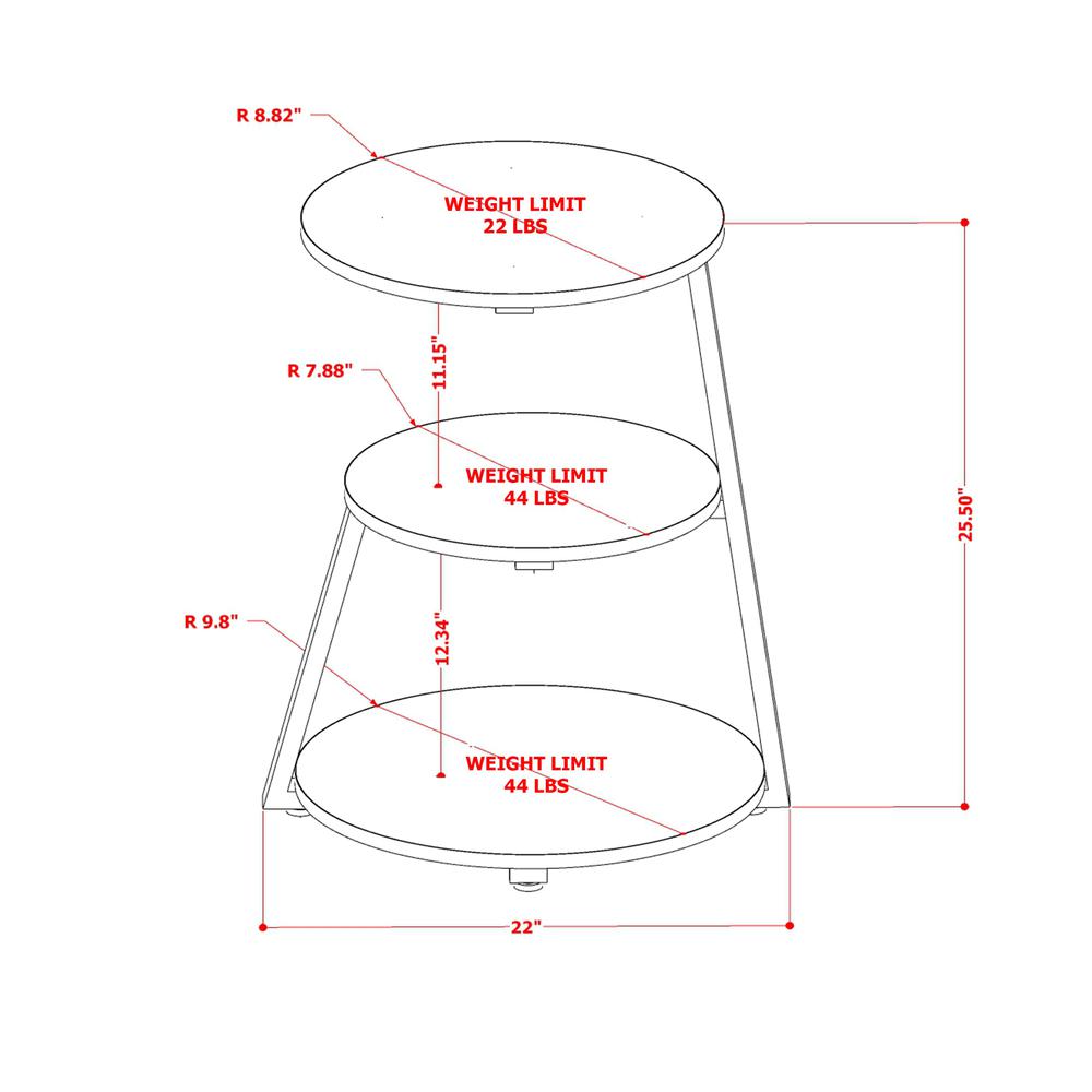 Driscoll 3 Tier Night Stand for Bedrooms - Bedside Table in Powder Coating Black Color and Brown Wood Laminate