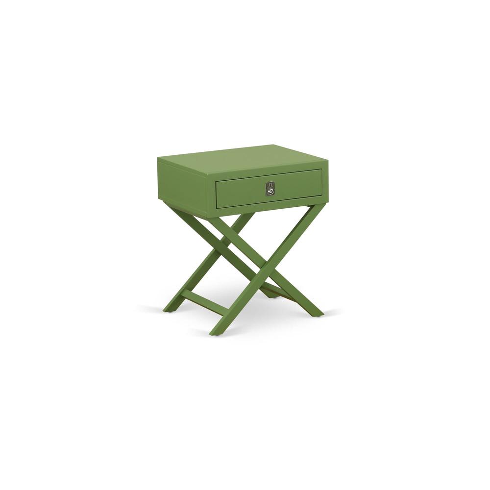 NL19K-2HA12 3 Pc Bed Set - 1 King Size Bed White Velvet Fabric Headboard and 2 Modern Nightstands - Clover Green Finish Nightstand