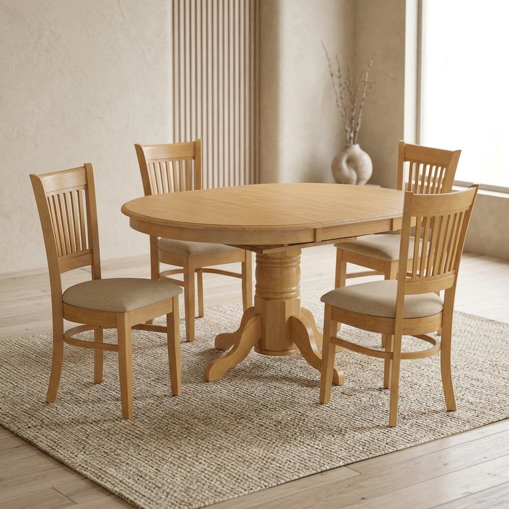 Solid Wood Dining Table & Microfiber Chairs 5-Piece, Butterfly Leaf, Oak