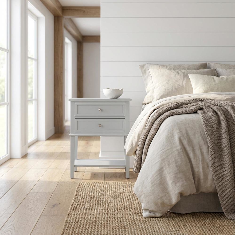 Urban Gray Nightstand, 2 Wood Drawers, Sturdy Construction for Bedroom Storage