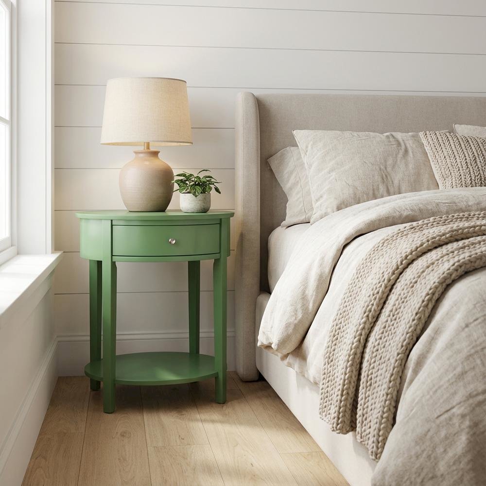 Clover Green Nightstand with Wooden Drawer and Sturdy Construction