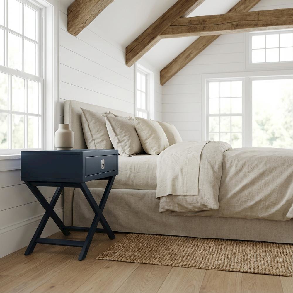 Navy Blue Nightstand with Modern Design and Durable Construction