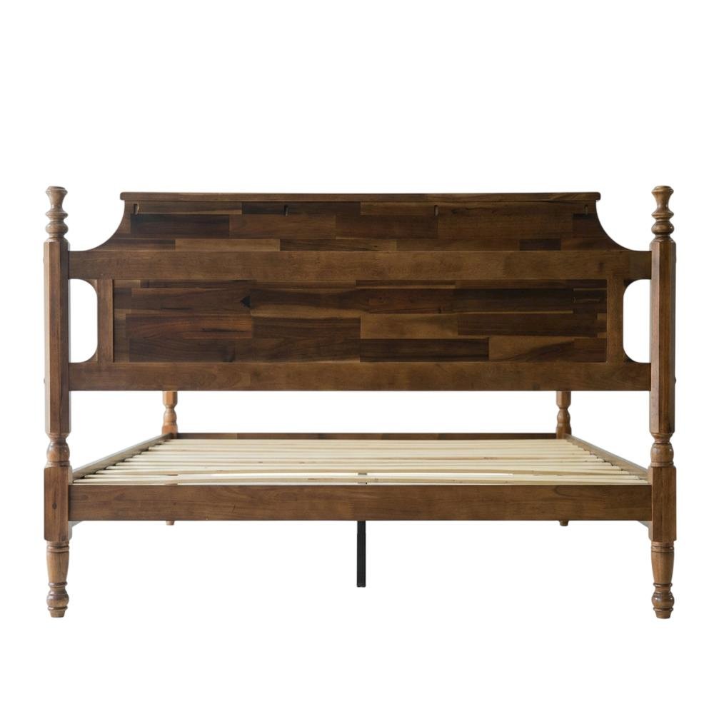 Solid Wood Platform Bed with Headboard, Traditional King Size