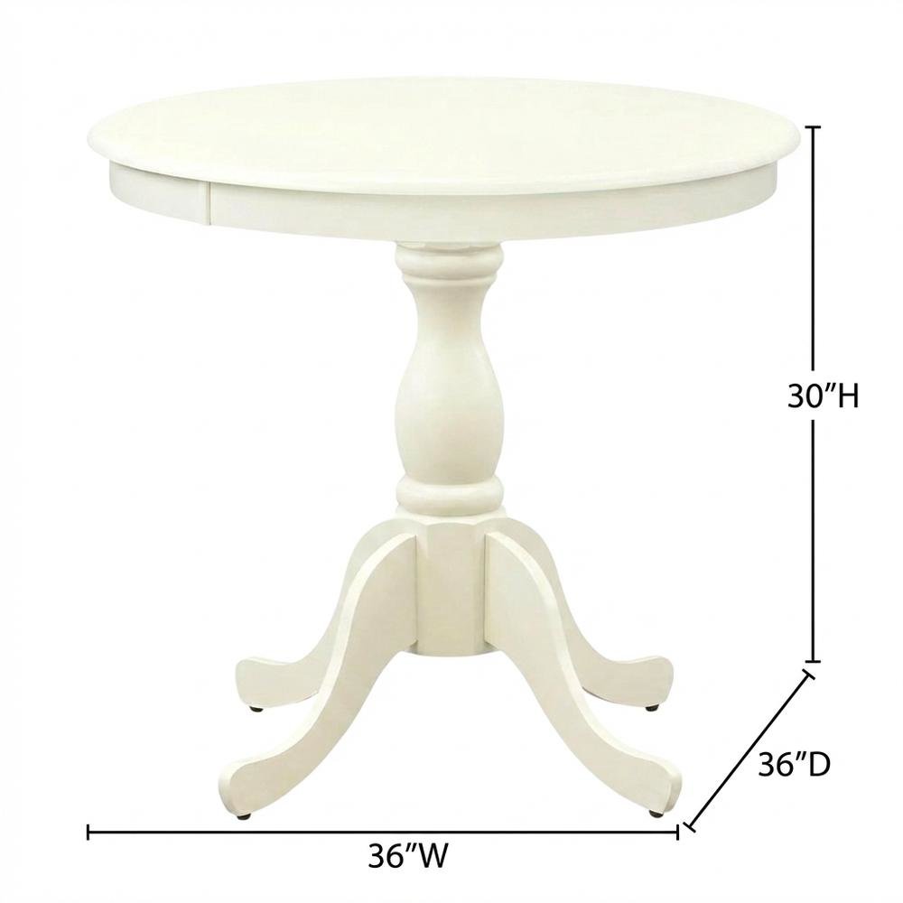 Linen White Round Pedestal Table, Modern Wood Style, Seats 4