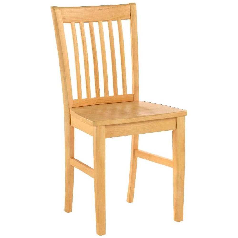 Wood Seat Dining Chair Set of 2, Vertical Slatted Back, Oak Finish, Sturdy