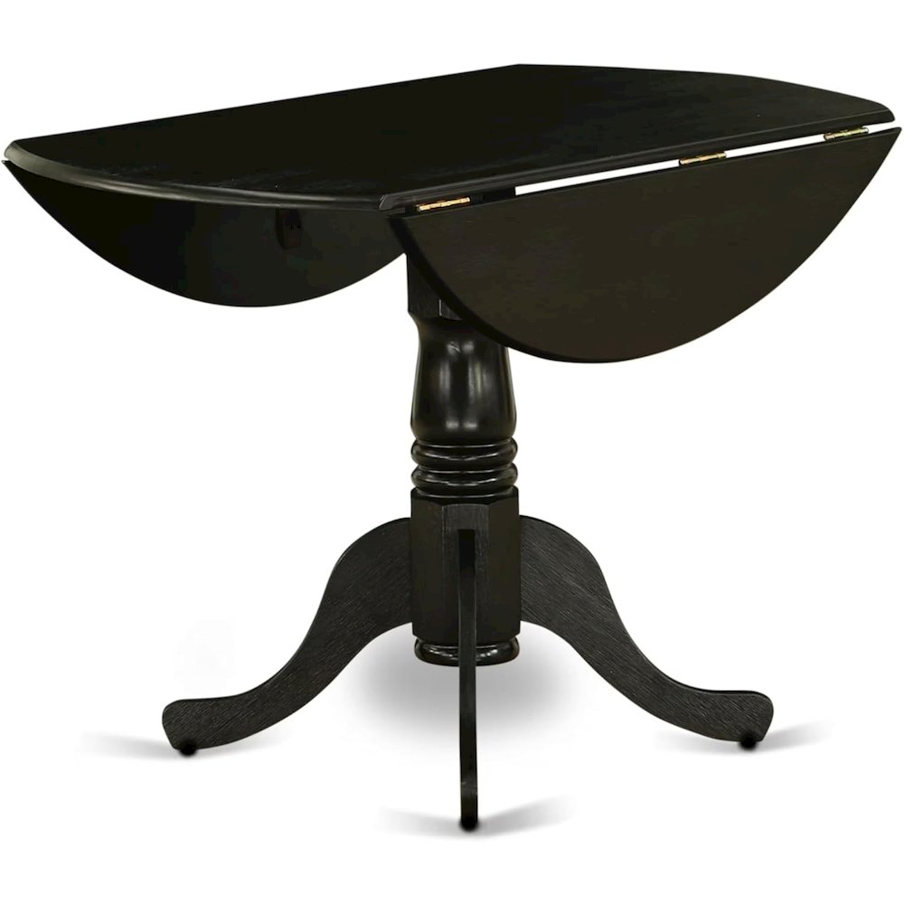 Round Table, Two Drop Leaves, Wirebrushed Black Finish, Solid Wood, 42-Inch