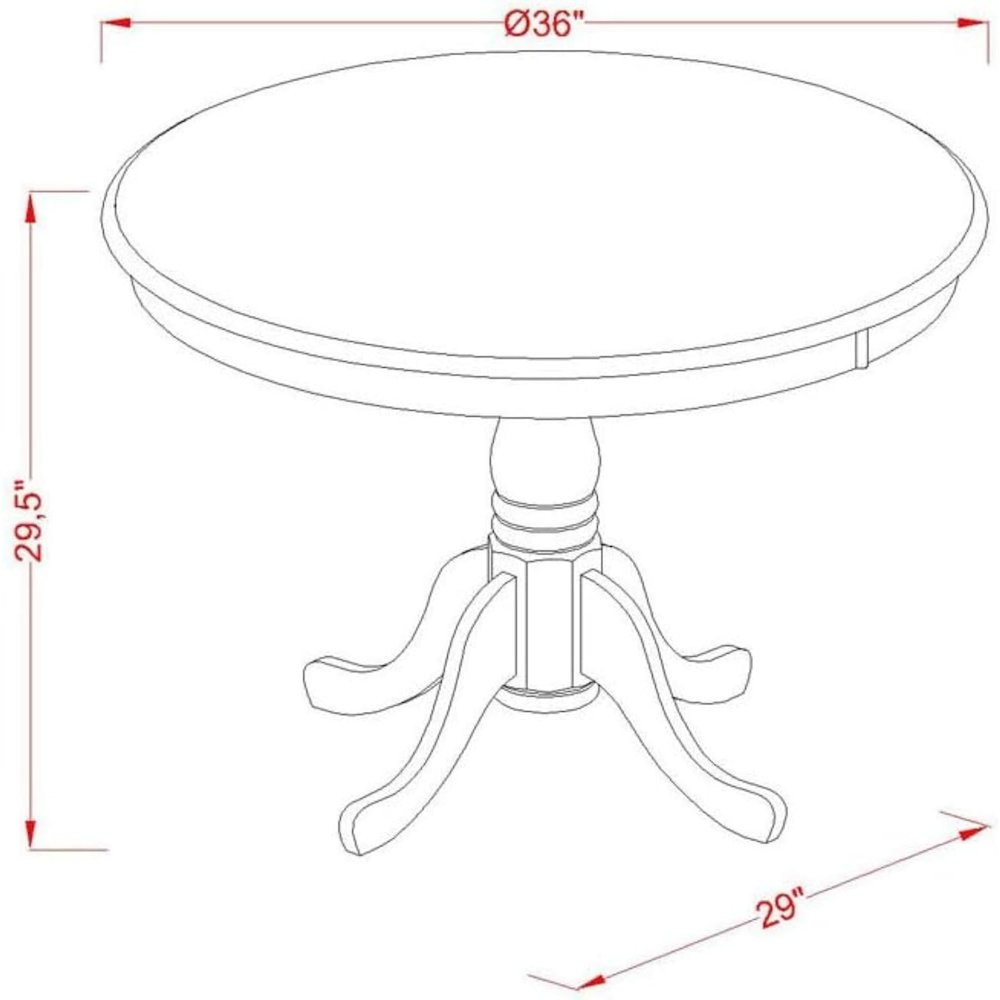 Round Dining Table, Walnut & Black Finish, Solid Wood, Pedestal Base, 36-Inch
